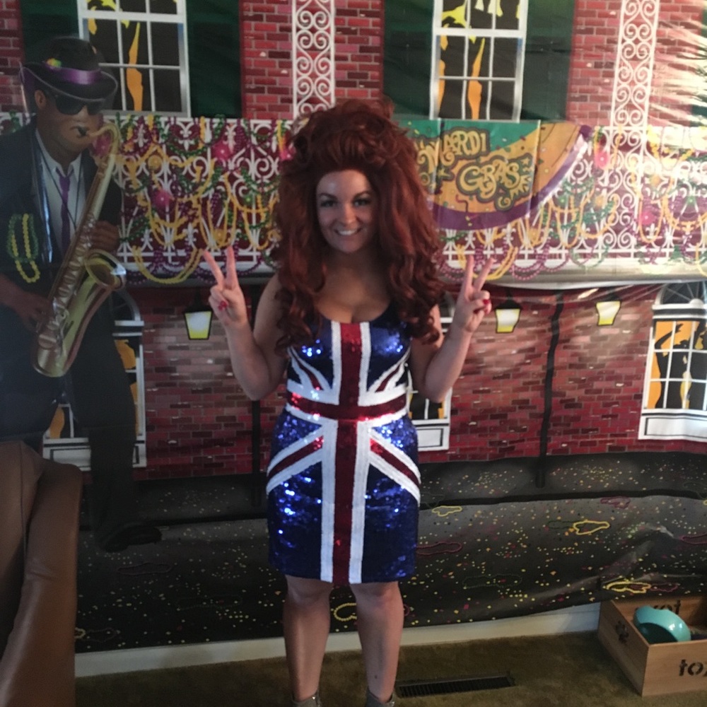 Union Jack Ginger Spice Dress & fuzzy jacket